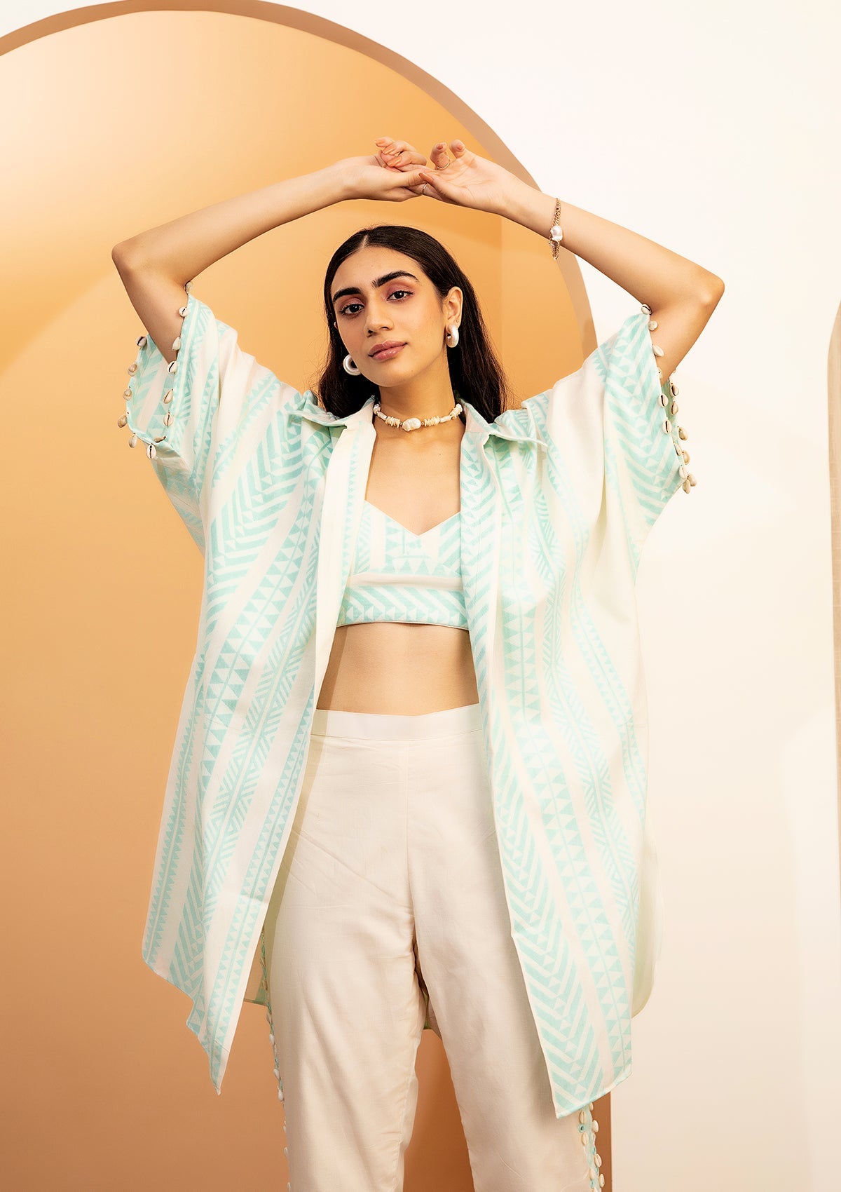 Mint Kaftan Overlay Trio Set