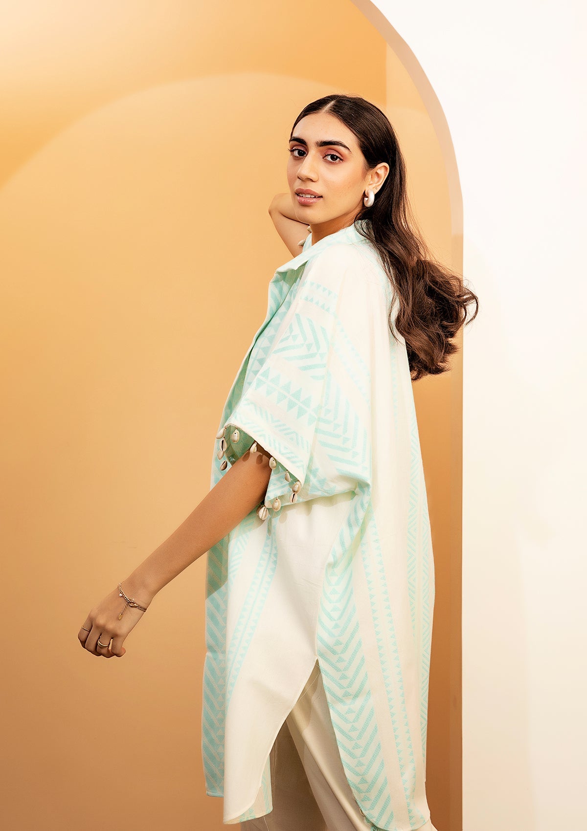 Mint Kaftan Overlay Trio Set