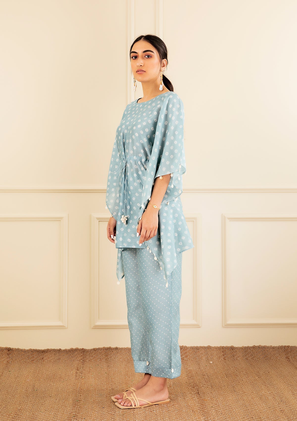 Powder Blue Bandhani Kaftan Set