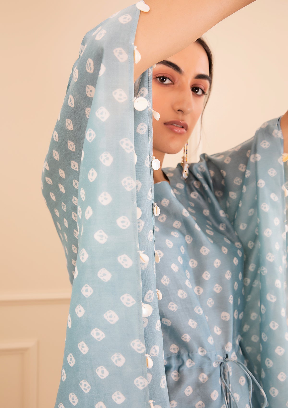 Powder Blue Bandhani Kaftan Set