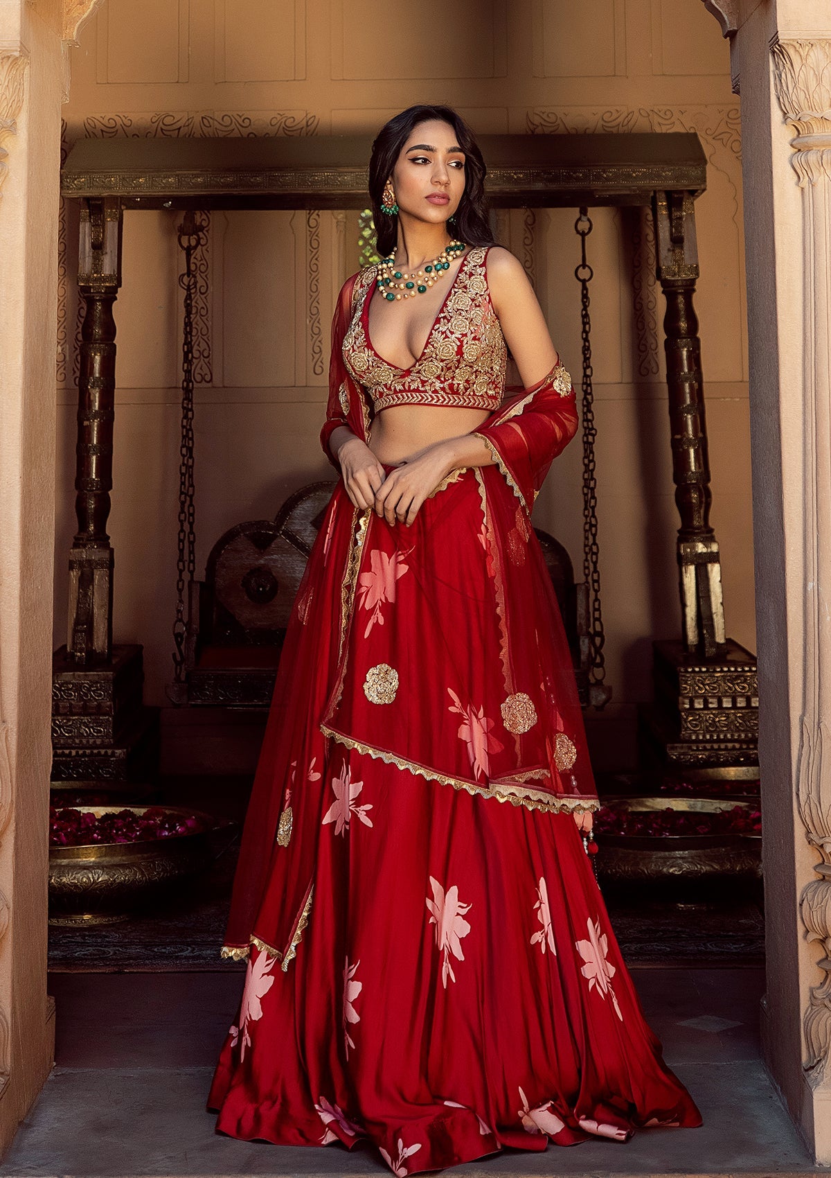 Zahra Ruby Embroidered Lehenga Set