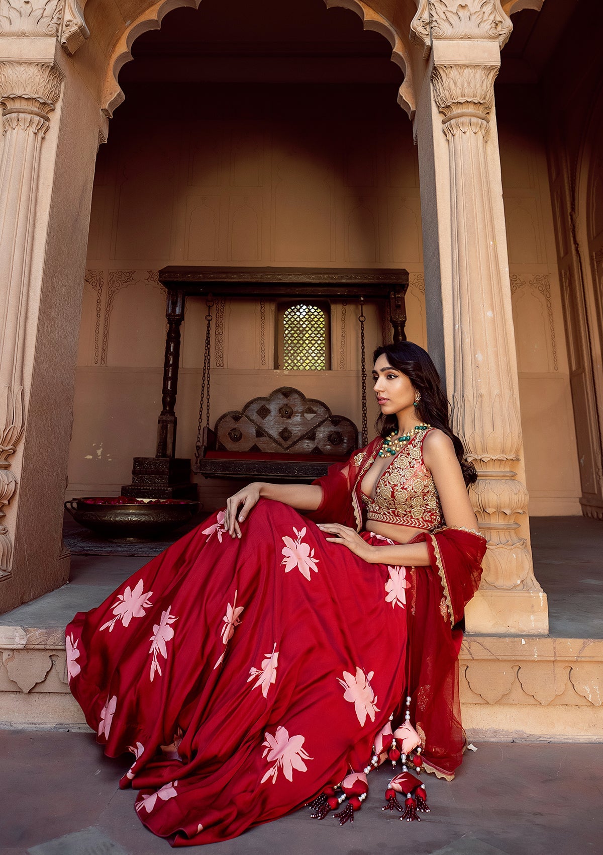 Zahra Ruby Embroidered Lehenga Set