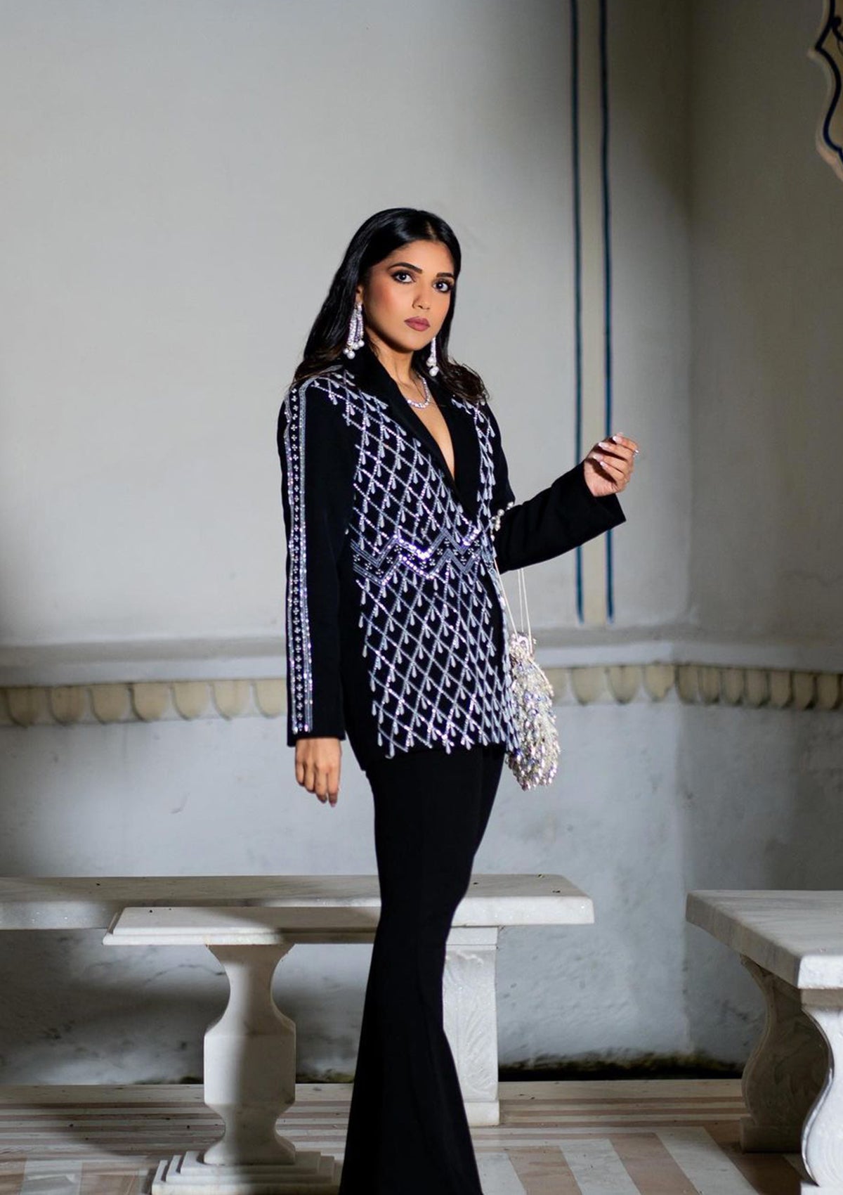 Coal Embelished Blazer Set