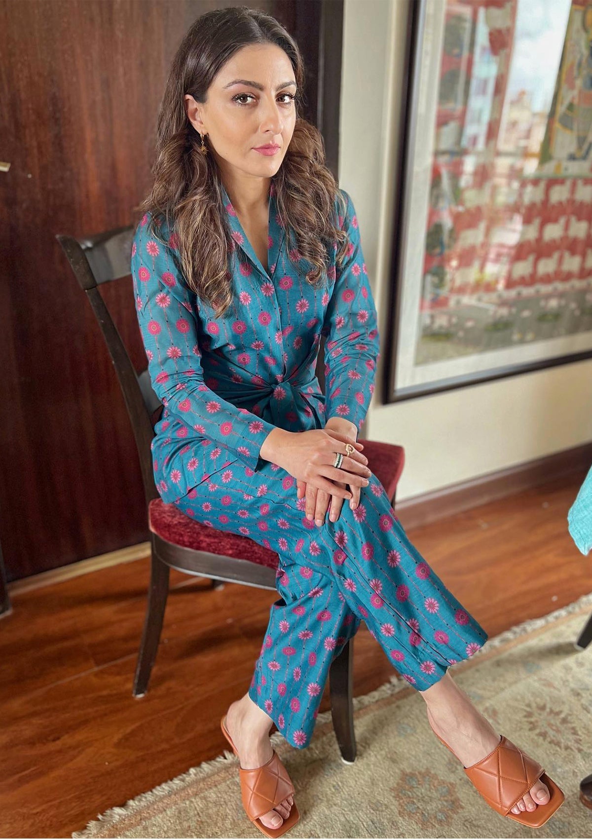 Nazreen Teal Knotted Blazer Set