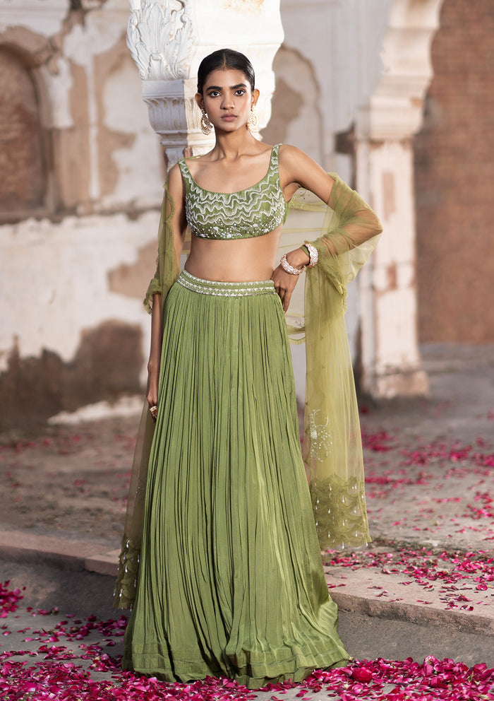 Olive Sequinned Lehenga Set