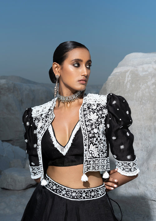 Black Organza Lehenga Set