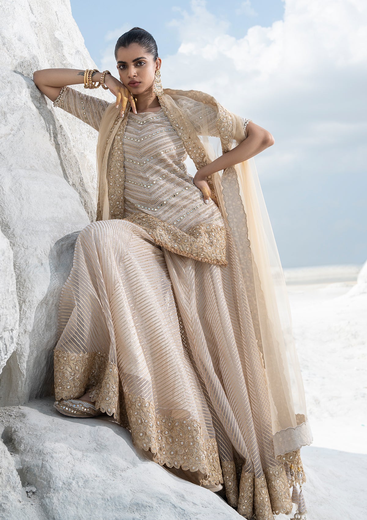 Amber Kaftan Overlay Trio Set Seeaash - Main Image