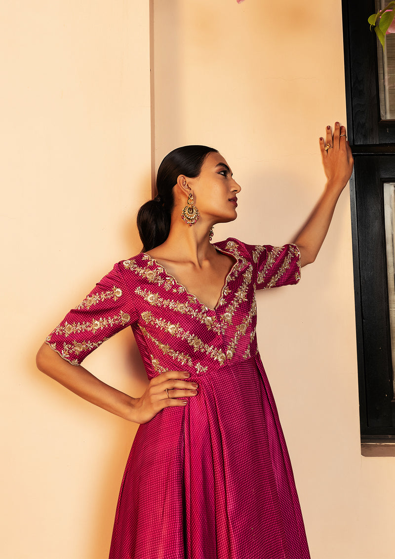 Sitara Gulabi Asymmetric Anarkali Set