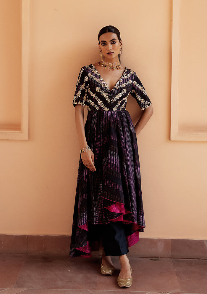 Safar Black Asymmetric Anarkali Set