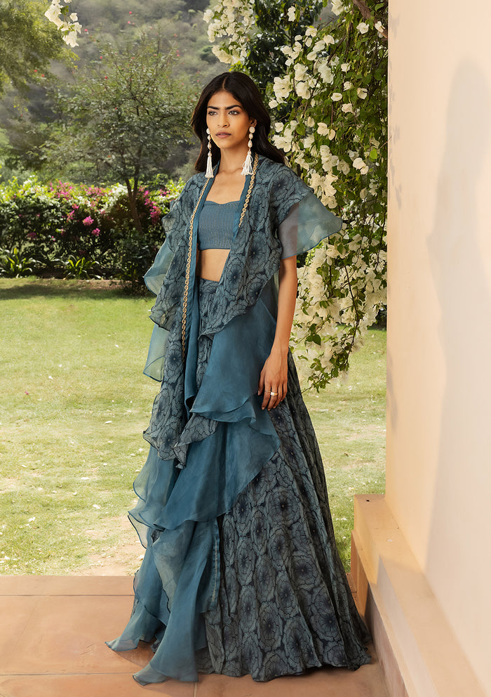 Bahaar Teal Lehenga Set