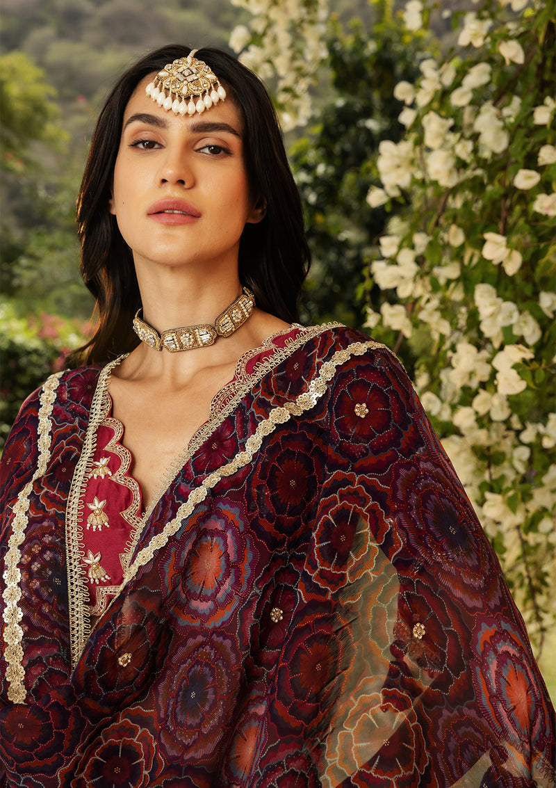 Bahaar Burgundy Scalloped Lehenga Set