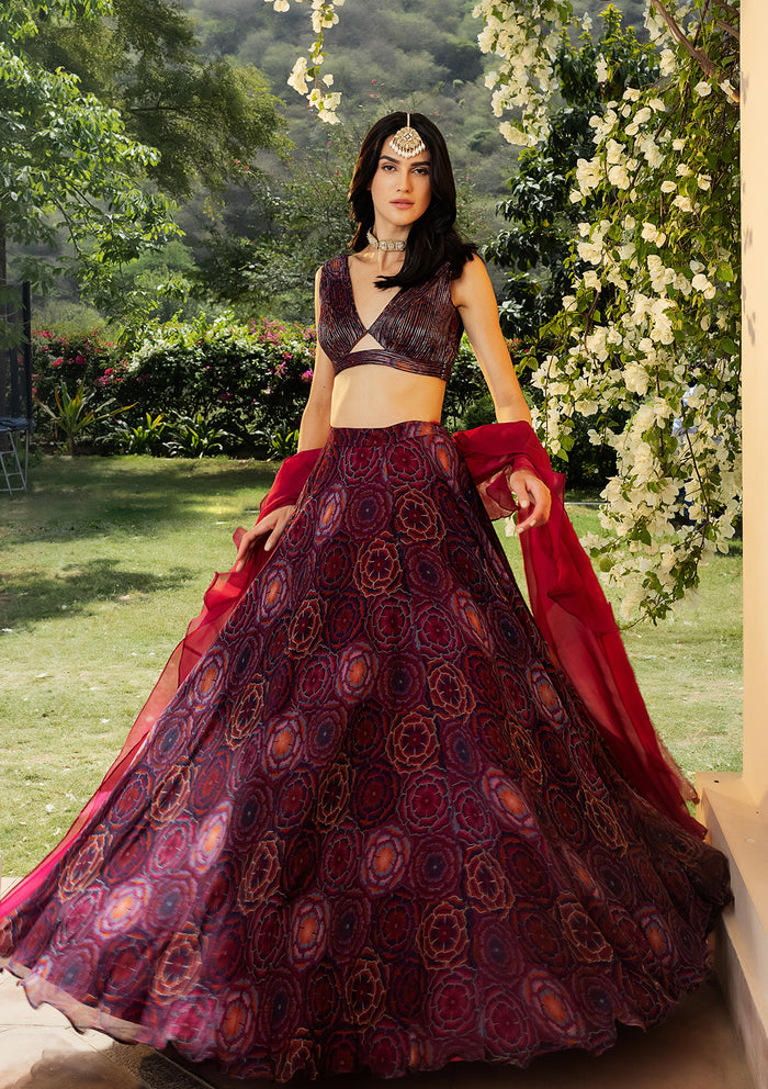 Bahaar Burgundy Lehenga Set