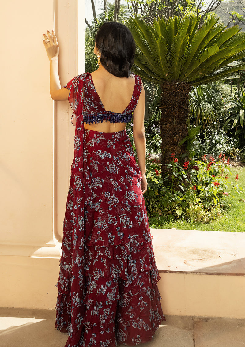 Asmira Ruby Tiered Wrap Saree Set
