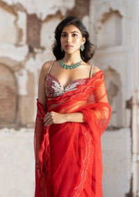 Ruby Sequinned Saree Set