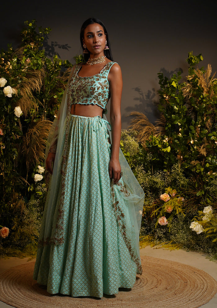 Aqua Embroidered Lehenga Set