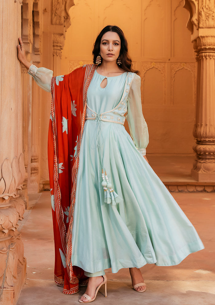 Aqua Zahra Embroidered Anarkali Set