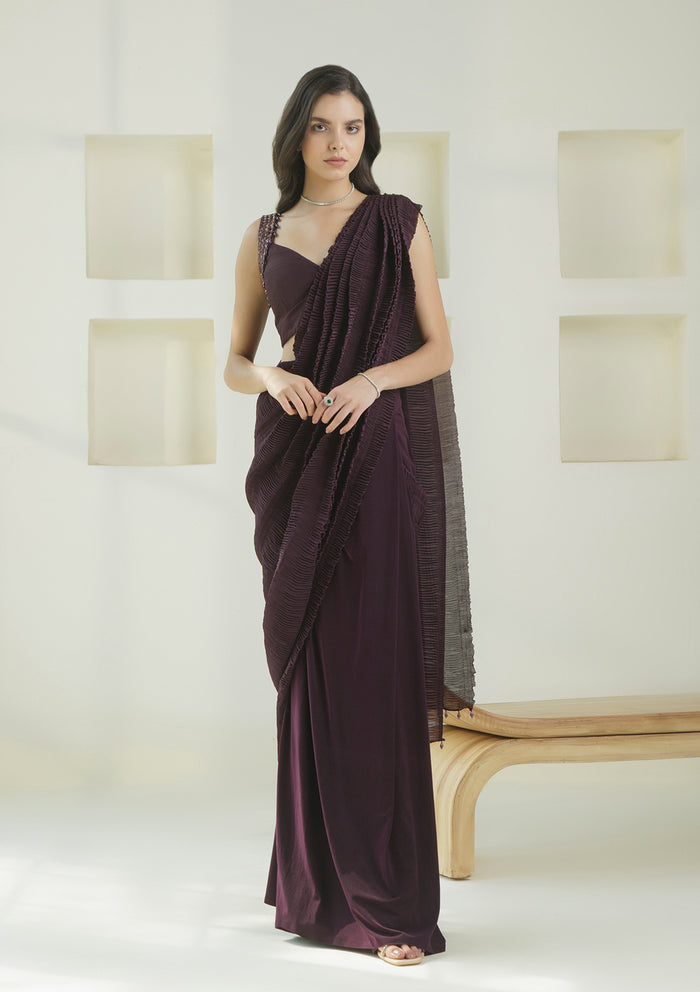 Berry Pleated Pre-draped Saree