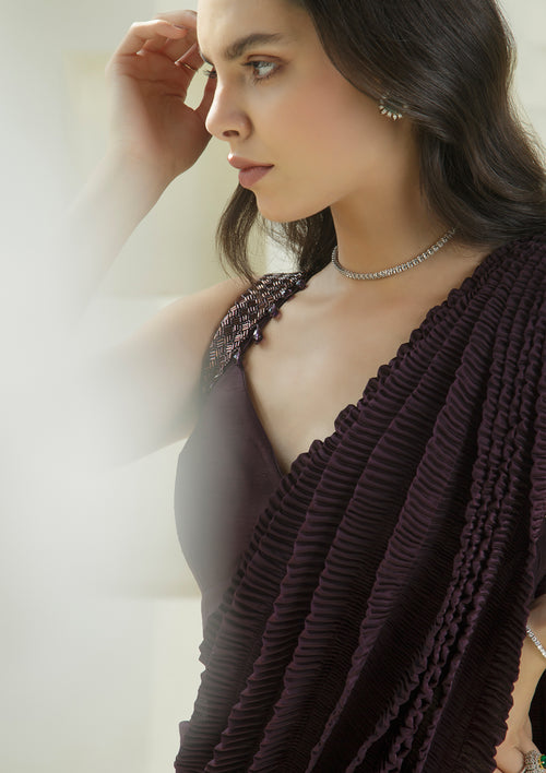 Berry Pleated Pre-draped Saree