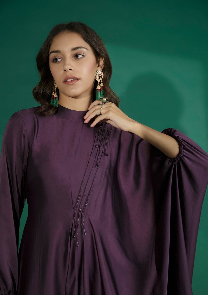 Berry Side Pleated Draped Dress