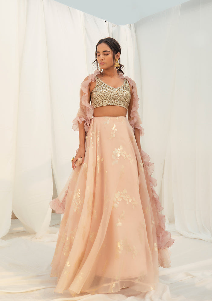 Blush Ruffled Dupatta Lehenga