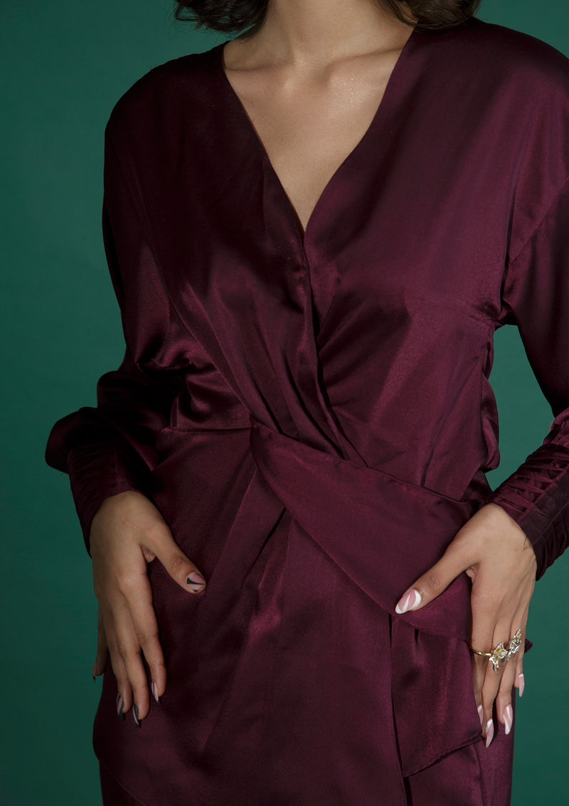 Burgundy Front Crossover Co-ord Set