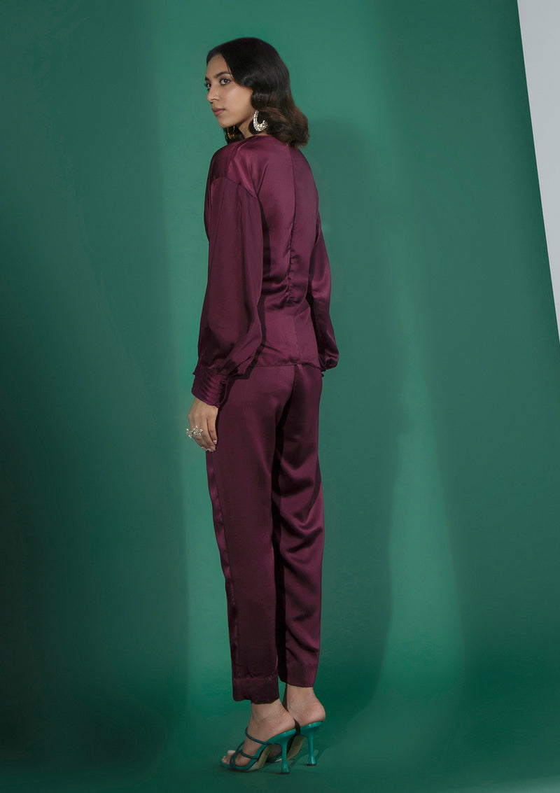 Burgundy Front Crossover Co-ord Set
