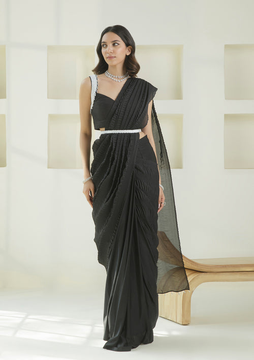 Coal Pleated Pre-draped Saree