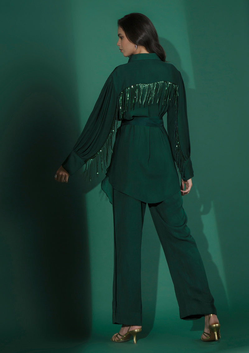 Emerald Fringe Organza Co-ord Set