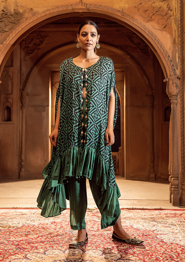 Emerald Ruffled Kaftan Set