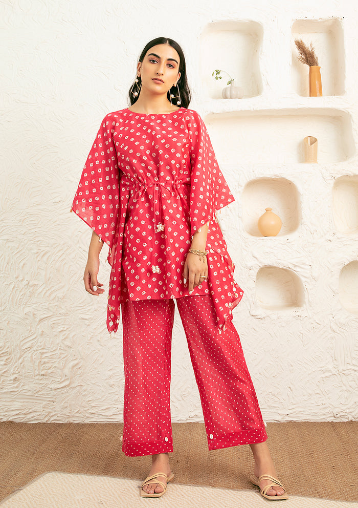 Cherry Bandhani Kaftan Set