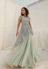 Ice Blue Asymmetrical Tunic and Lehenga