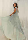 Ice Blue Asymmetrical Tunic and Lehenga
