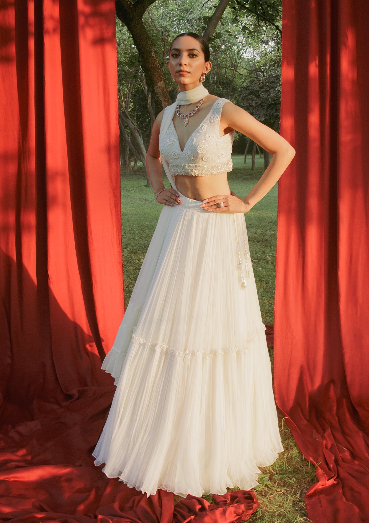 Anushree Reddy Ivory embellished lehenga – Kuro Clothing India