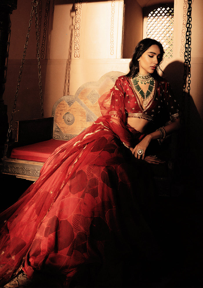 Khizan Ruby Embroidered Lehenga Set