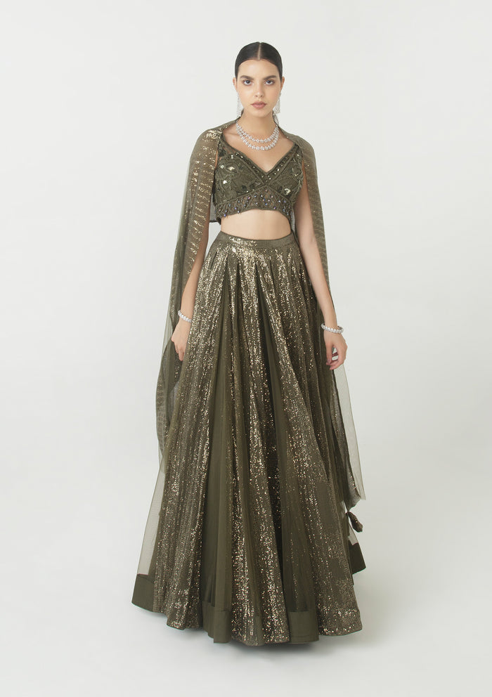 Olive Embellished Lehenga Set