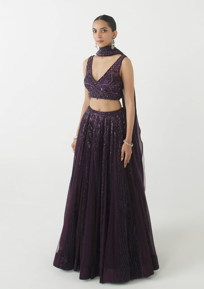 Plum Embellished Lehenga Set