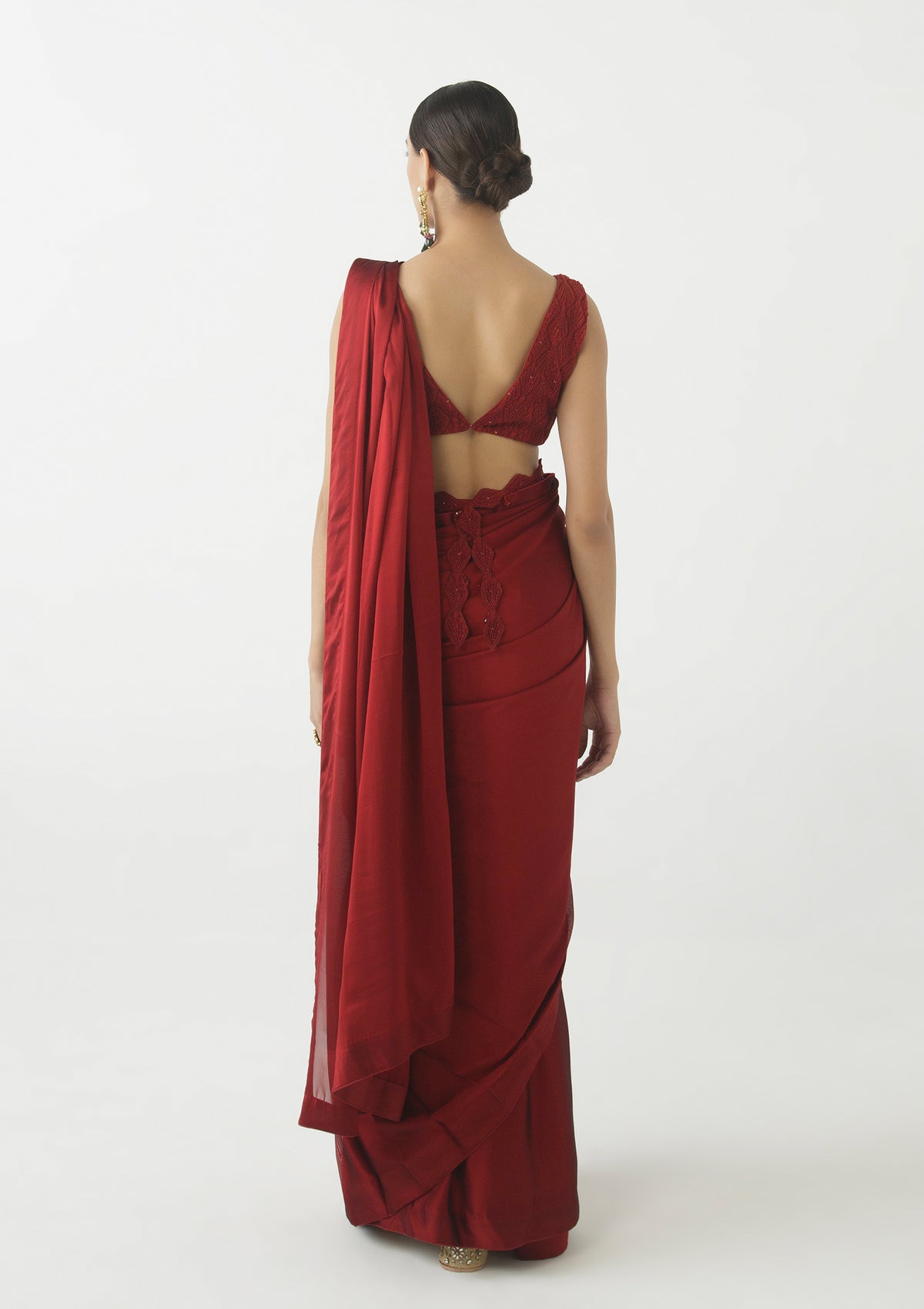 Ruby Embroidered Pre-draped Saree Set