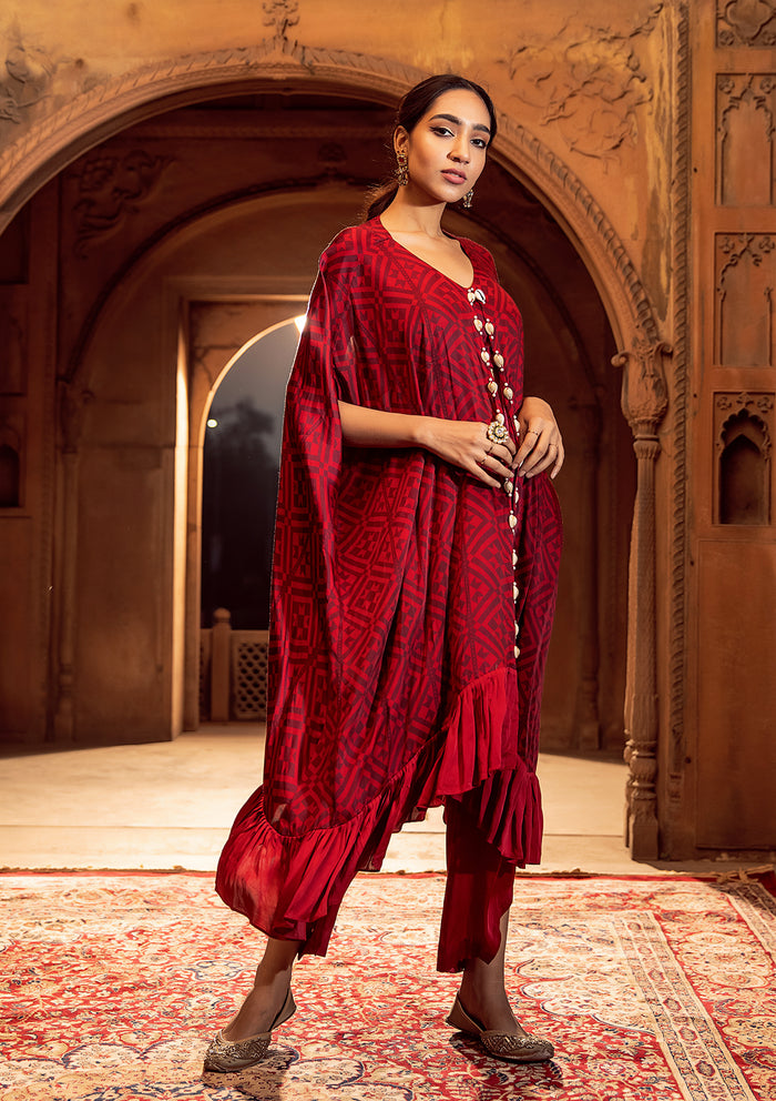 Ruby Ruffled Kaftan Set