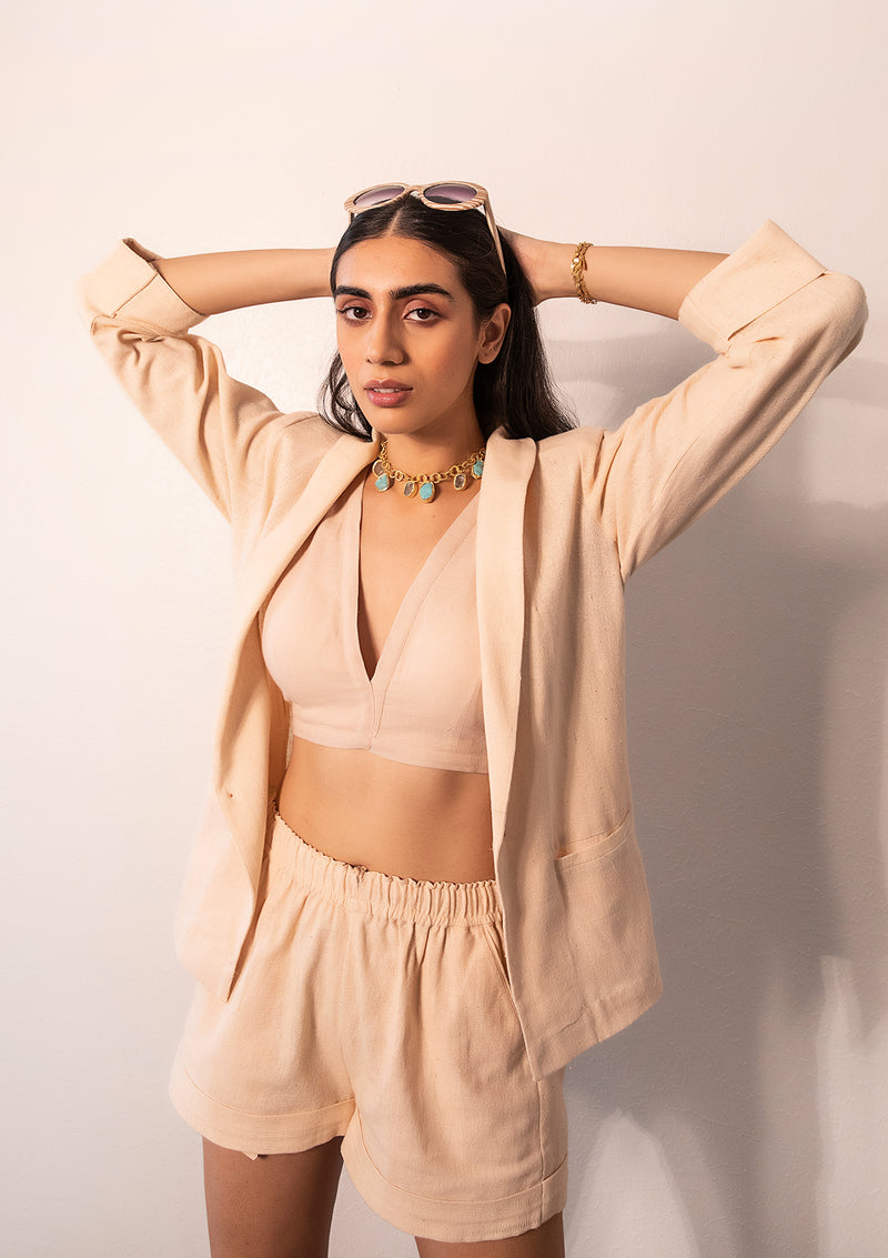 Sand Linen Shorts Trio Set