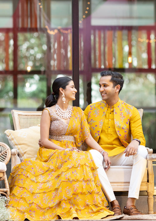 Asmira Amber Tiered Wrap Saree Set